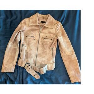 Vero Moda Leather Cafe Racer Moto Jacket Size Small Women's